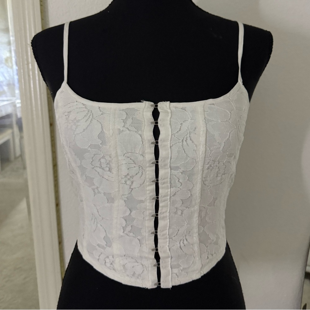 White Corset Floral Print Top